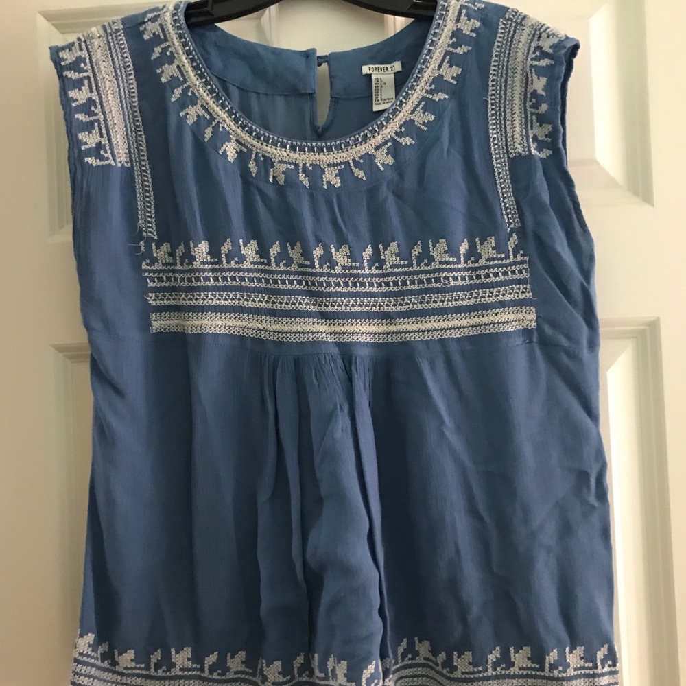 Light Blue Embroidered Tunic Top
